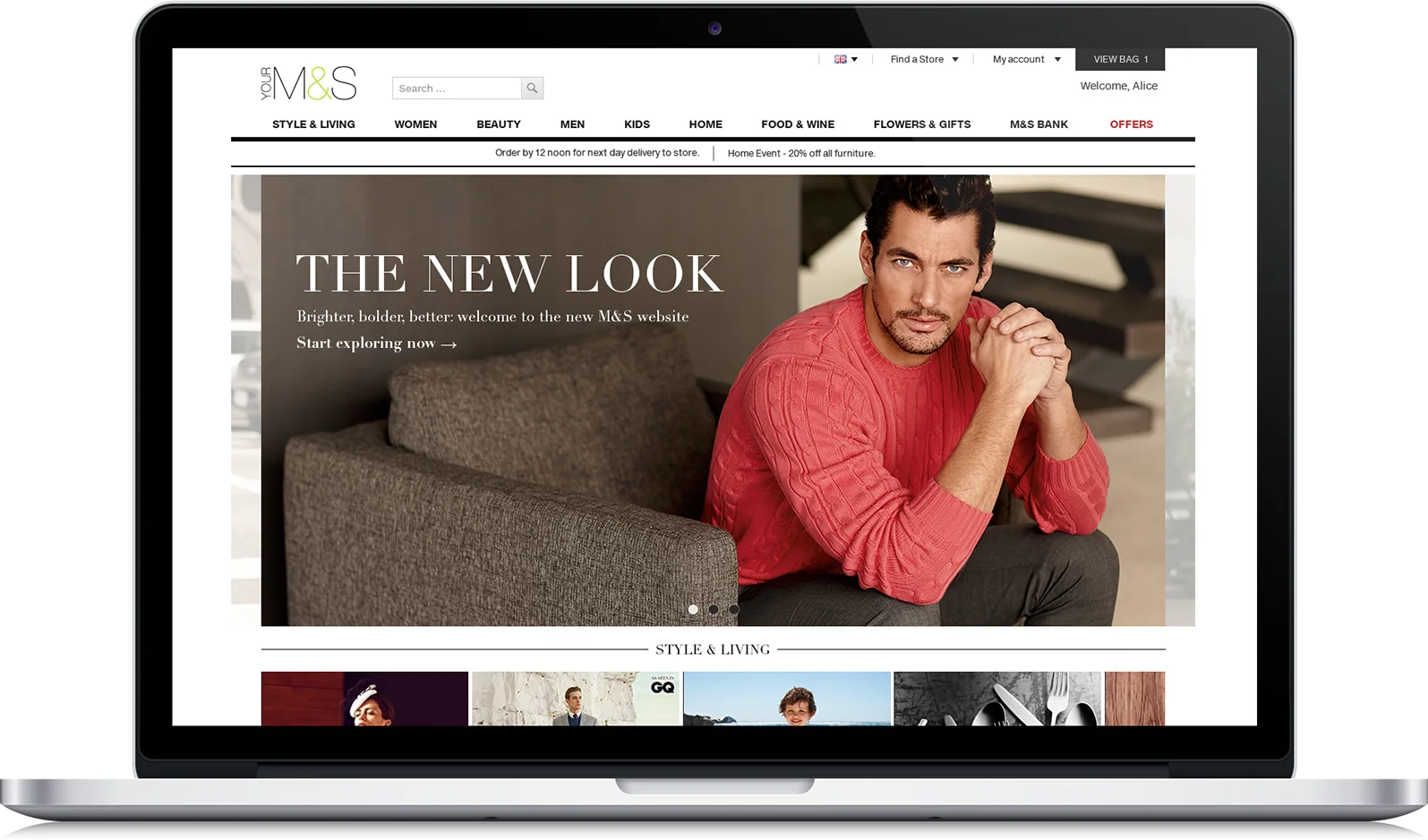 The new home page on a laptop