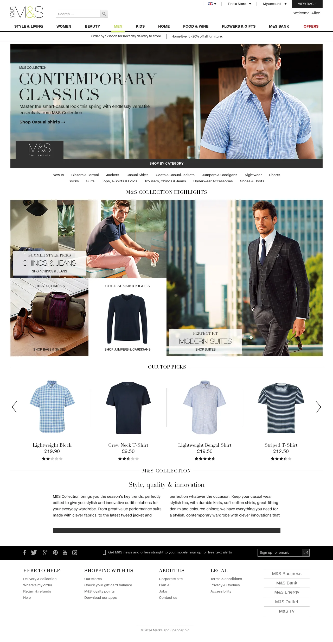 Brand landing page, menswear
