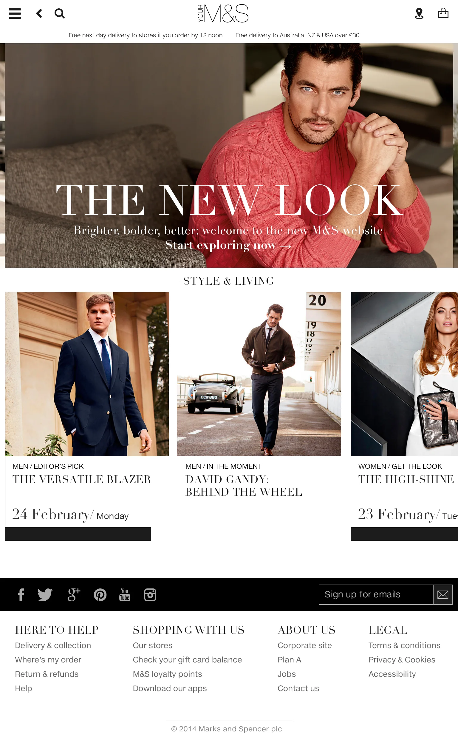 Home page on a tablet