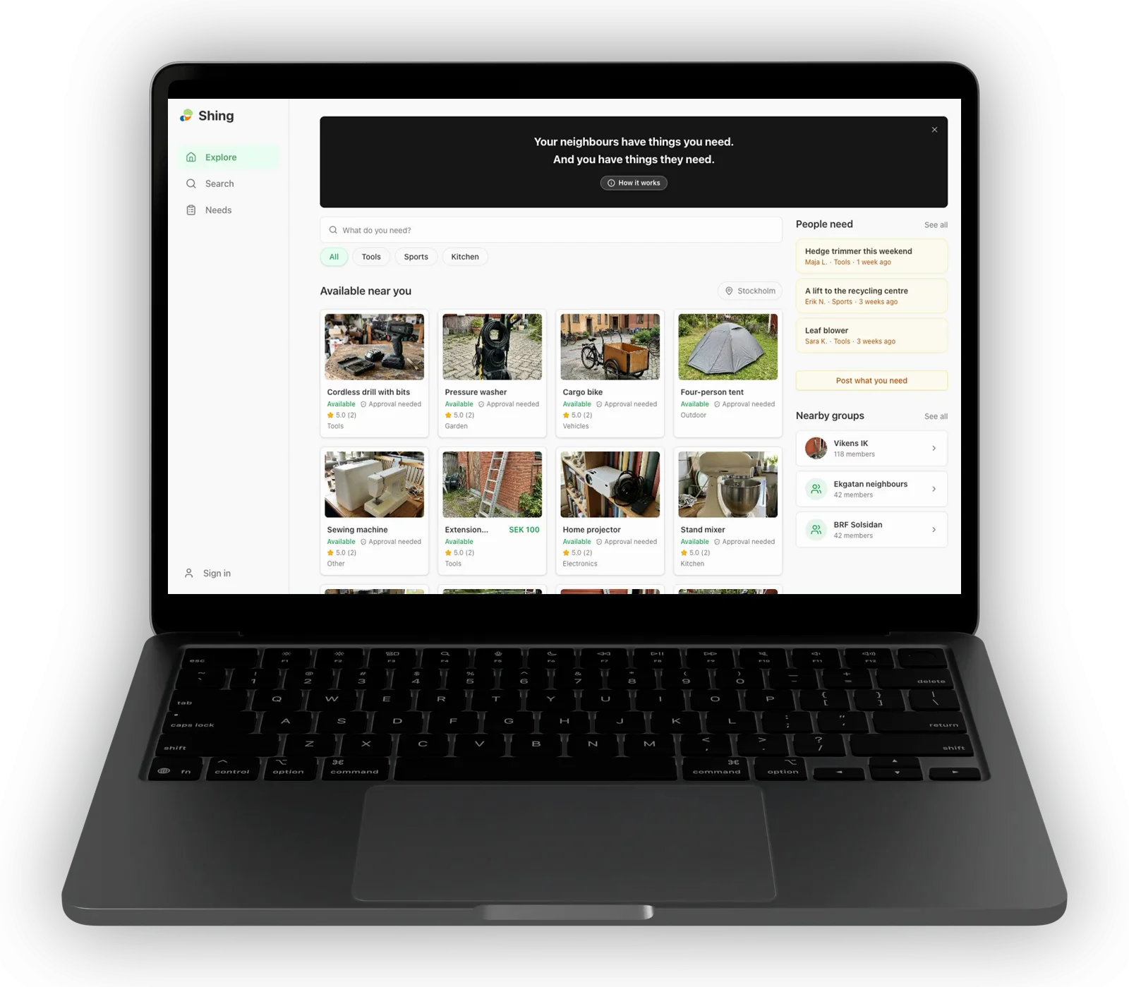 The Shing web app on a MacBook Air